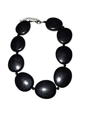 Vintage Black Beaded Choker Necklace Round Flat Beads Statement Fashion Jewelry